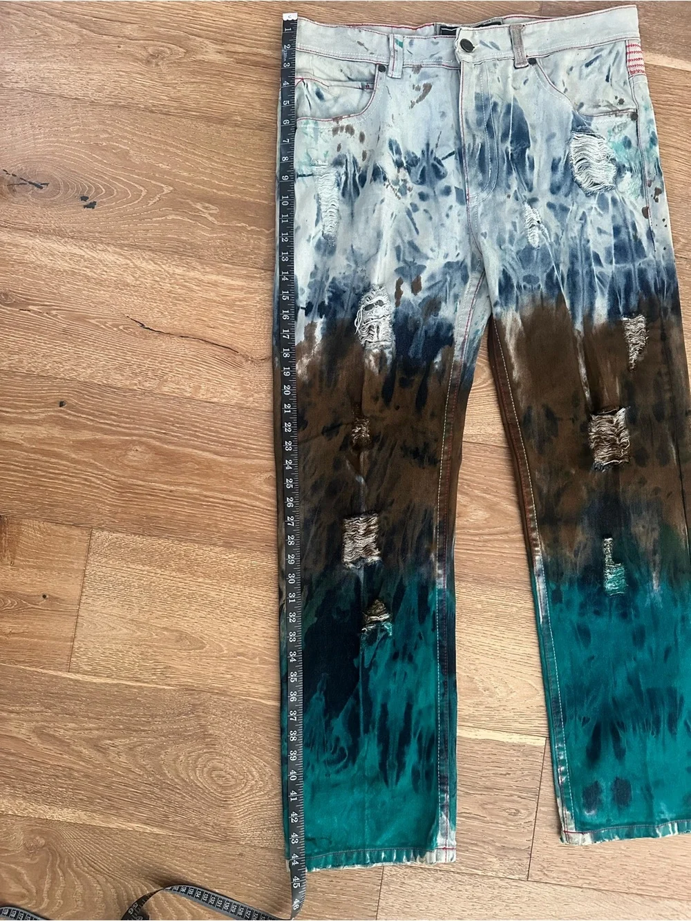 Elite Premium Denim Washed Jeans in Light Teal & Brown Wash - Picture 7 of 7